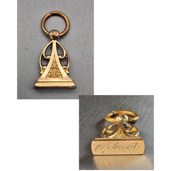 Antique Victorian Gold-Fill Fob Seal 'Optimists' Engraving Openwork Pendant Char